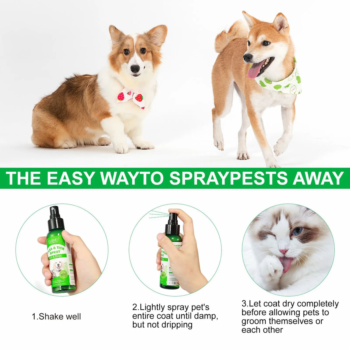 100ml PET Flea & Tick Spray for Dogs&Cats Fresh Fragrance Natural Pet Care Topical Spray