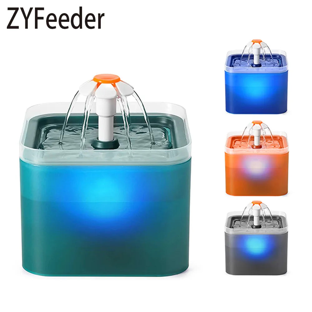 2L Automatic Cats and Dogs Water Fountain with LED Lighting USB Pet Water Dispenser with Recirculate Filtring for Pet Feeder