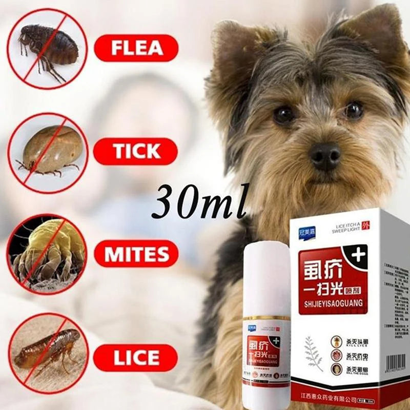Pet Cats Dogs Flea Killer Spray 30ml Puppy Tick Mite Mange Treatment Liquid