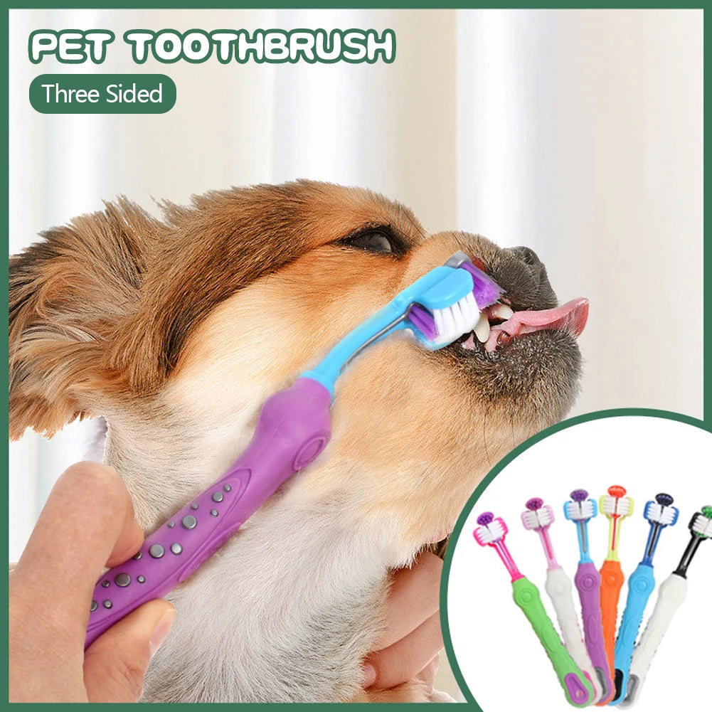 Three Sided Pet Toothbrush Three-Head Multi-angle Toothbrush Cleaning Dog Cat Brush Bad Breath Teeth Care Tool